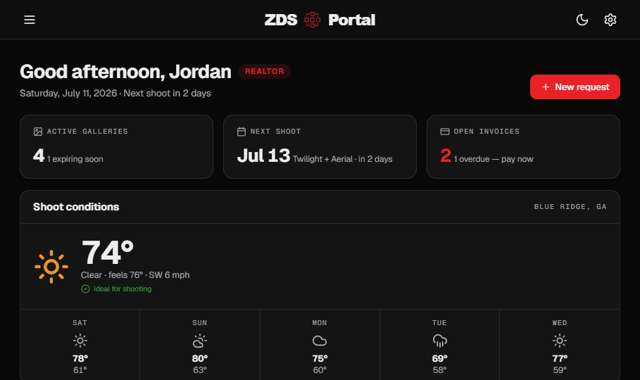 ZDS Client Portal — live dashboard