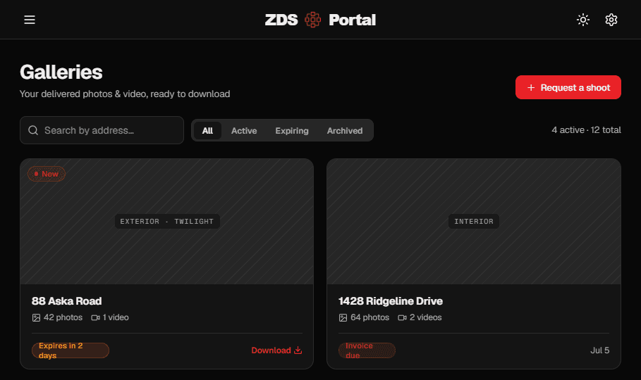Delivered galleries in the Client Portal